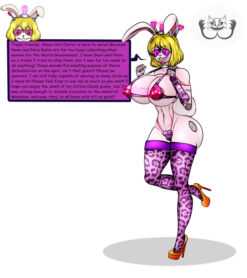 big_breast big_breasts carrot_(one_piece) female female_only furry high_heels one_piece robot text transformation valentinetiffalexhunter vall