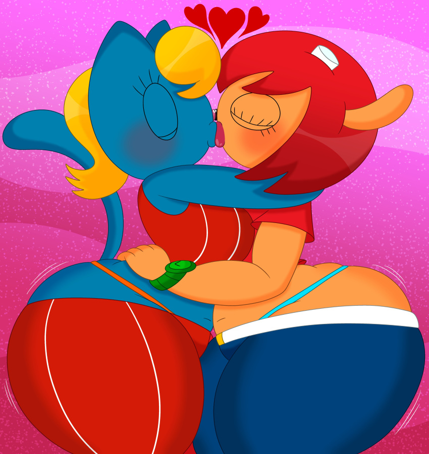 2girls 3barts anthro big_ass big_breasts big_butt blonde_hair blush bubble_butt cat_ears cat_tail clothing eyes_closed feline female hugging implied_ass_cleavage katy_kat kissing lamb lammy_lamb lipstick panties parappa_the_rapper red_hair sheep sony_interactive_entertainment thick_thighs um_jammer_lammy valentine's_day wide_hips wristwear