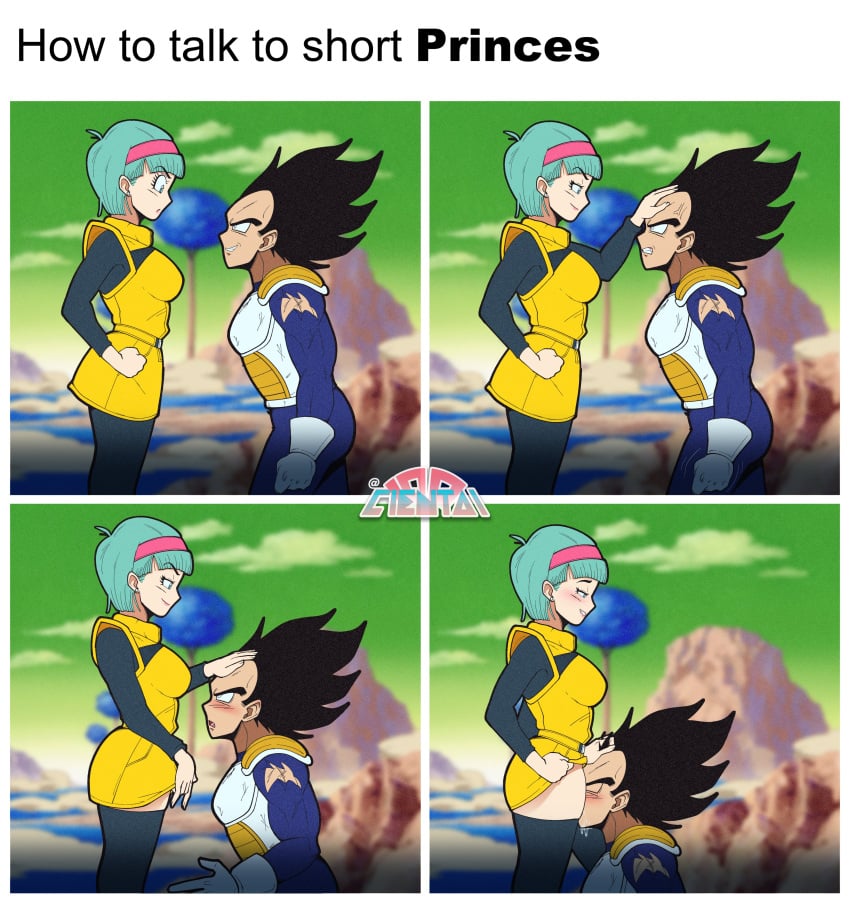 1boy 1girls 2023 absurd_res blue_eyes blue_hair blush bulma_briefs bulma_briefs_(frieza_saga) cientai clothing cunnilingus domination dragon_ball dragon_ball_z exposed_thighs female female_ejaculation femdom hair_grab head_grab how_to_talk_to_short_people implied_oral kneeling lifting_skirt male meme oral pussy_juice short_hair skirt_lift small_dom_big_sub straight text vegeta