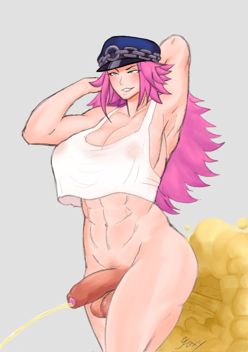 balls big_breasts breasts capcom erection fart fart_cloud fart_fetish farting final_fight futanari nipples_visible_through_clothing peeing penis pink_hair poison_(final_fight) snobbyfoxy watersports