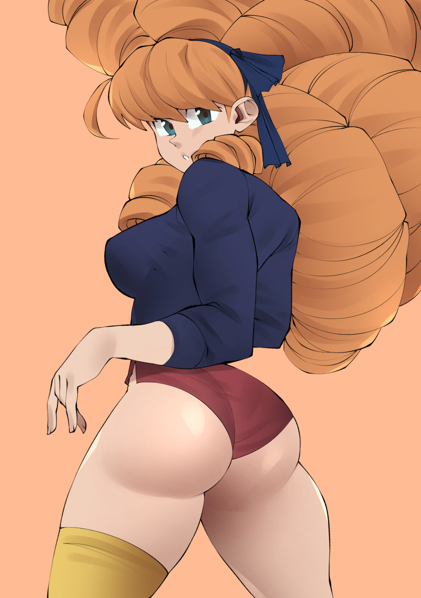 anime anime_style ass ass_focus bad_bitch big_ass big_breasts big_butt breasts curly_hair curvy_figure dat_ass flytrapxx hair_ornament manga melie radiant red_hair short_shorts shorts shorts_to_thong tight_clothing tight_fit tight_pants tights