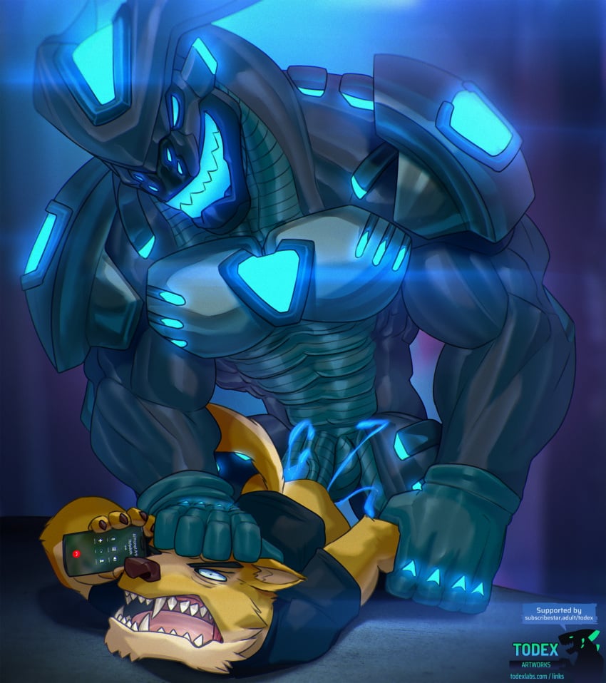 anal anal_sex anthro balls bent_over big_penis blue_cum bodily_fluids bottomless canid canine clothed clothing cum cum_in_ass cum_inside cumshot dominant dominant_male duo ejaculation forced genital_fluids genitals glowing hi_res humanoid machine male male/male mammal muscular muscular_male penetration penis rape rape_face robot size_difference todex unusual_bodily_fluids unusual_cum unusual_genital_fluids