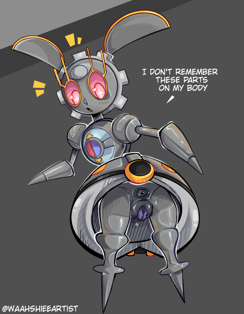 anthro grey_skin magearna pink_eyes pokémon_(species) pokemon robot robot_girl robot_pussy waahshiee