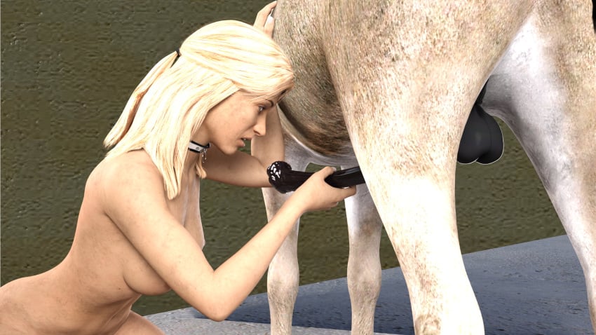 3d 3d_(artwork) animal_genitalia blonde_hair collar donkey enslaved equine_penis erection forced forced_bestiality grabbing grabbing_penis huge_cock jollybizz long_penis medium_breasts naked_female photo_shoot slave slavegirl slim_waist too_big zoophilia