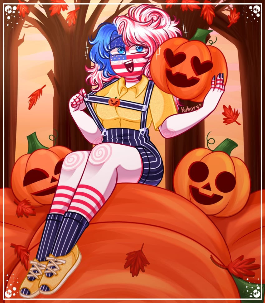 breasts countryhumans countryhumans_girl dress female_only halloween halloween_theme kuhory united_states_of_america_(countryhumans)