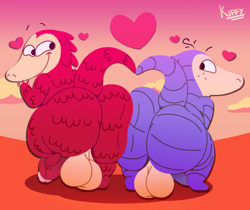 ass balls blue_body bumping_asses google google_doodle heart kiffy_(artist) male non-human non-human_only pangolin pangolin_love red_body smiling tagme valentine's_day