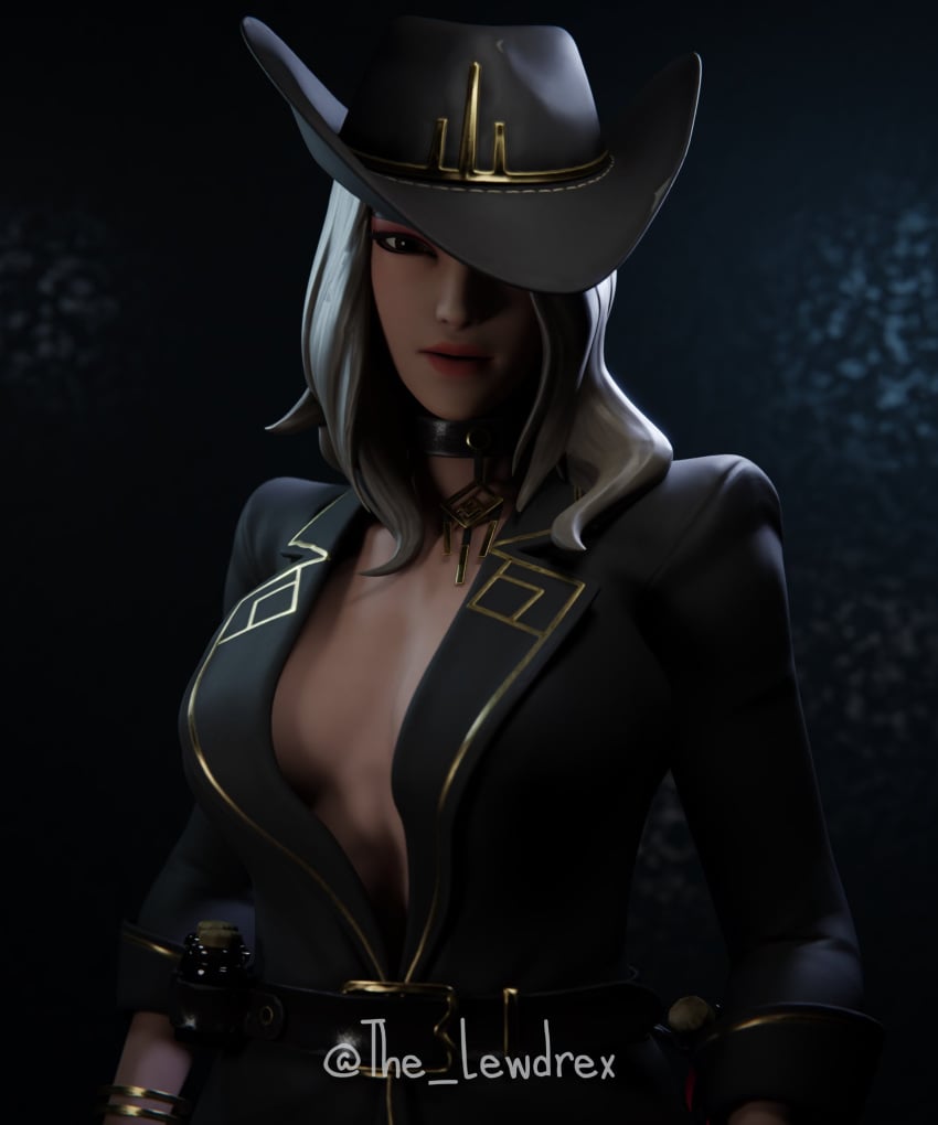 1girls 3d athletic athletic_female black_background blender bottomwear cleavage cleavage_cutout clothed clothing cowboy_hat cowgirl cowgirl_hat female female_focus female_only fortnite grey_hair hat headwear jewelry lewdrex light-skinned_female light_skin long_hair looking_at_viewer medium_breasts necklace no_bra open_clothes open_clothing simple_background solo solo_female solo_focus standing topwear victoria_saint watermark