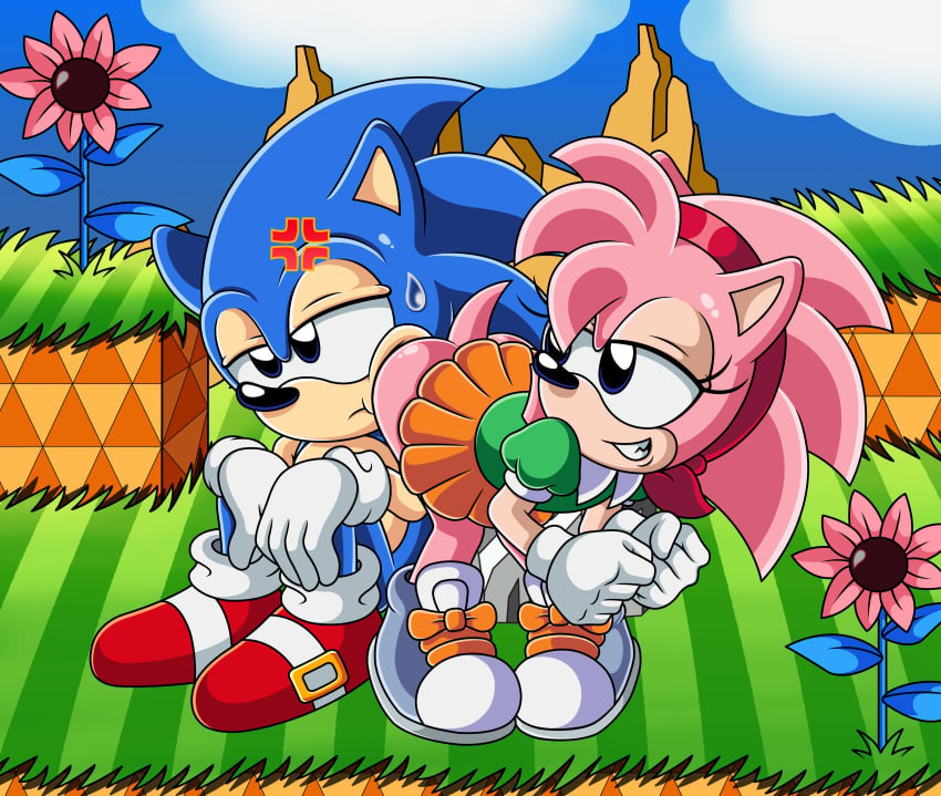 amy_rose ass_in_face assertive_female bottomless classic_amy_rose classic_sonic duo sonic_(series) sonic_cd sonic_the_hedgehog sonictopfan sweatdrop unhappy_male