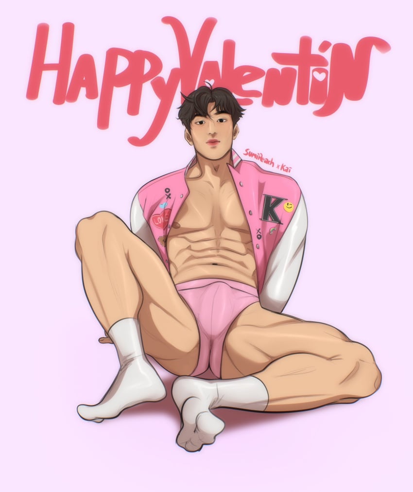 asian asian_male big_bulge bulge east_asian east_asian_male huge_bulge kai_(summumee) looking_at_viewer male male_only muscles muscular muscular_male open_coat spread_legs summumee thick_thighs twitter_user_oc valentine's_day