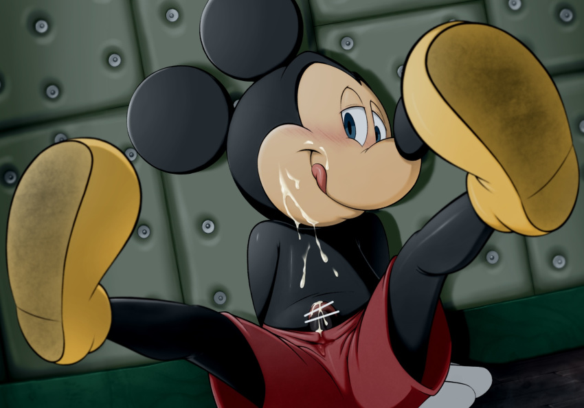 anthro bodily_fluids bottomwear clothing cum disney genital_fluids genitals hi_res licking licking_lips male male_only mammal mickey_mouse mickeyryona mouse murid murine penis rodent shorts tongue tongue_out