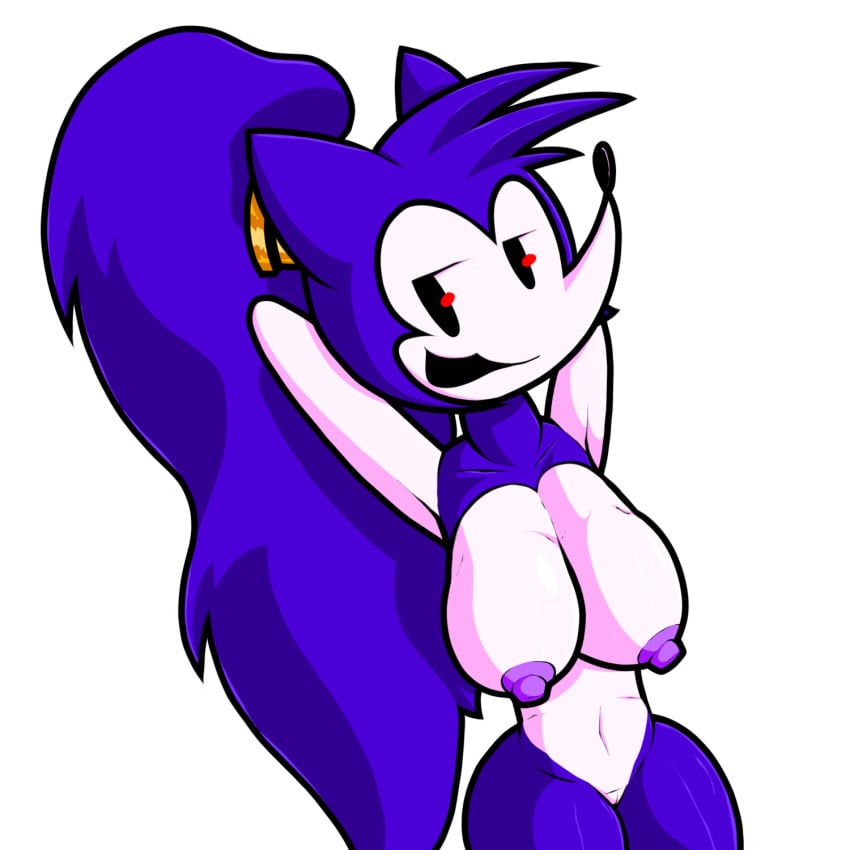 anthro breasts female huge_breasts long_hair needlemouse_(character) needlemouse_(series) nipples purple_fur purple_hair sarah_henderson_(needlemouse) shantae_needlemouse simple_background smiling_at_viewer tagme white_background white_skin