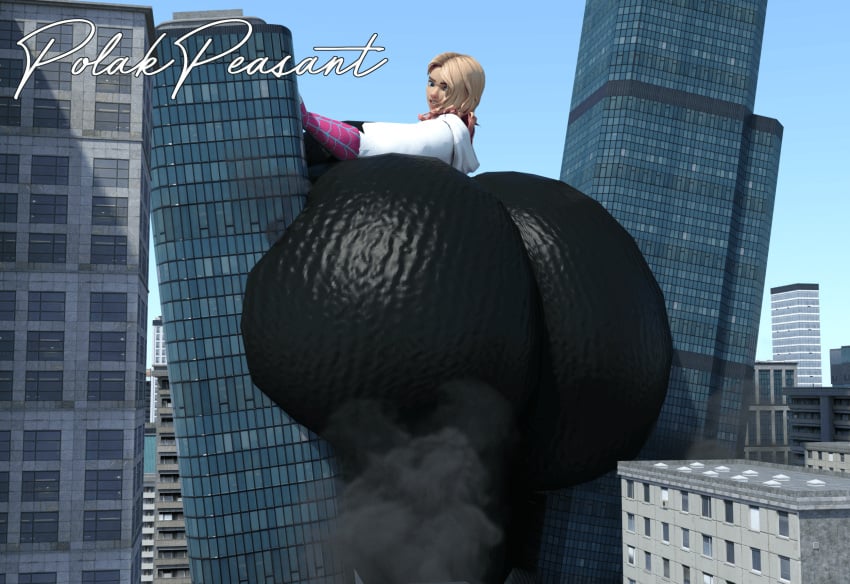 1girls 3d destruction female female_only giantess gigantic_ass gwen_stacy hyper_ass marvel polakpeasant solo spider-gwen spider-man_(series) thick_thighs wide_hips