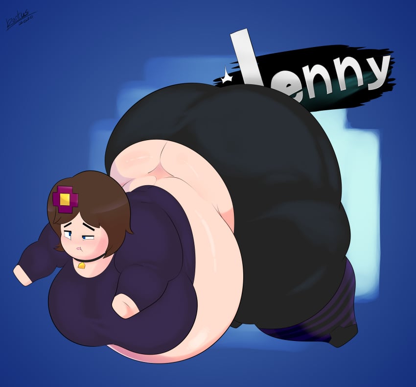 1girls bbw big_belly big_breasts blue_eyes brown_hair fat flower_in_hair horny_female huge_ass human_female humanoid jenny_belle_(slipperyt) kantuspaintsinsanity meme minecraft morbidly_obese_female obese outside thick_thighs wide_hips