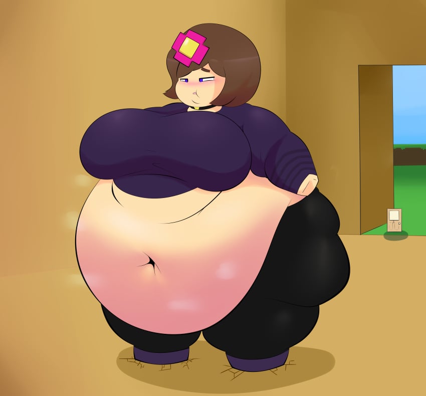 1girls bbw big_breasts blue_eyes brown_hair cracked_floor fat flower_in_hair horny_female huge_belly human_female humanoid jenny_belle_(slipperyt) kantuspaintsinsanity minecraft morbidly_obese_female obese obese_female outside overweight overweight_female steaming_body sweat thick_thighs