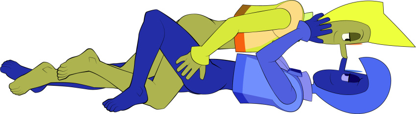 5_toes blue_zircon bottomless couple cuddling gem_(species) sparksstars steven_universe yellow_zircon