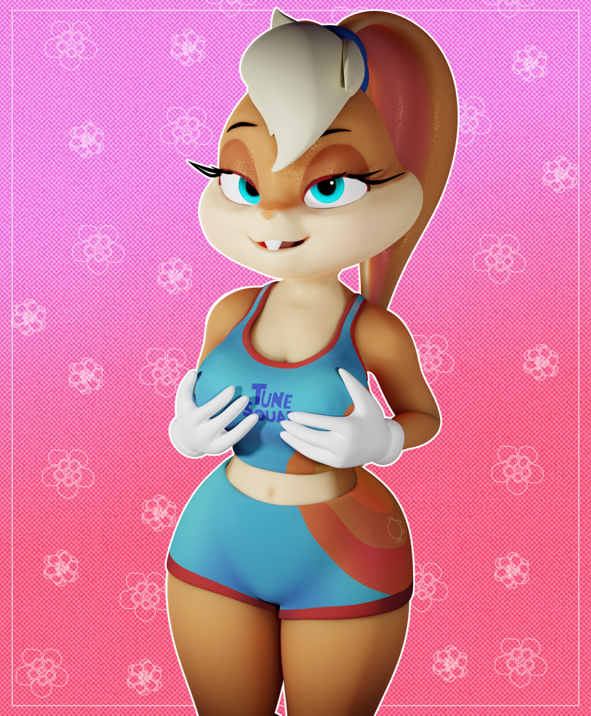 1girls 2023 3d anthro basketball_uniform blonde_hair blue_eyes brown_body brown_fur bunny bunny_ears bunny_tail clothed clothing curvy curvy_female curvy_figure digital_media_(artwork) female female_only front_view fur furry furry_only gloves hair_tuft hi_res lagomorph lola_bunny looking_at_viewer looney_tunes mxxwthnsfw narrowed_eyes no_text_version open_mouth short_shorts shorts smiling smiling_at_viewer solo space_jam upper_teeth warner_brothers watermark