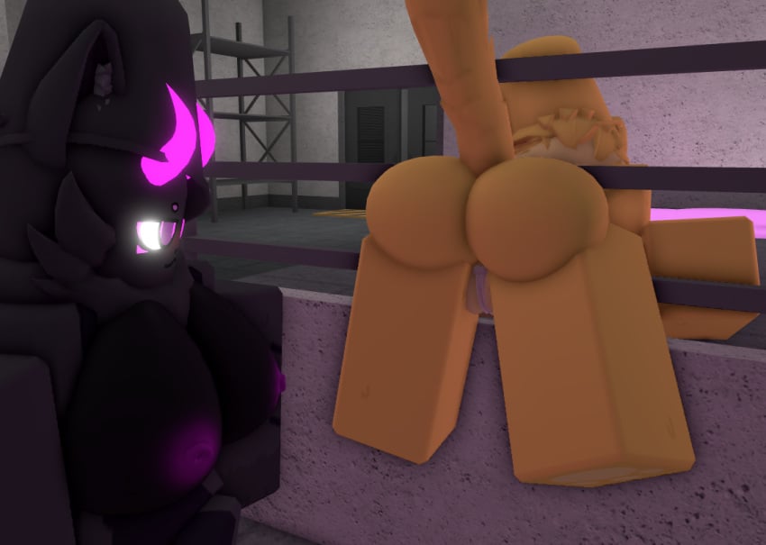 2girls 3d artist_request black_fur breasts breasts_out buck_(kaiju_paradise) cat_ears cat_tail catte_(kaiju_paradise) feline female female_only girl gootraxian kaiju_paradise nude nude_female orange_fur roblox roblox_game robloxian source_request stuck tagme vaginal