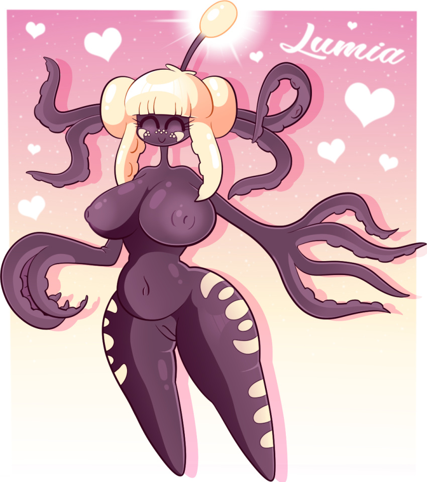 angore animal_humanoid antennae_(anatomy) anthro areola astronautical bangs belly big_areola big_breasts bioluminescence blargasmic blargasmic_(artist) blonde_hair blush breasts cephalopod cephalopod_humanoid coleoid dark_body dark_skin decapodiform eyelashes female freckles genitals glistening glistening_body glowing hair happy hi_res huge_breasts humanoid lumia lumia_(blargen69) marine marine_humanoid mollusk mollusk_humanoid navel nipples nude overweight pseudo_hair puffy_nipples pussy simple_background slightly_chubby smile solo tentacle tentacle_hair wide_hips