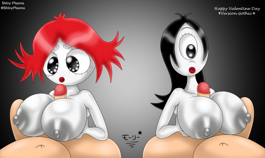 2boys 2girls big_breasts black_hair boobjob breasts cyclop faceless_male female female/male freckles iris_(ruby_gloom) male nipples no_nose nude open_mouth red_hair ruby_gloom ruby_gloom_(franchise) superstarplasma valentine's_day white_skin