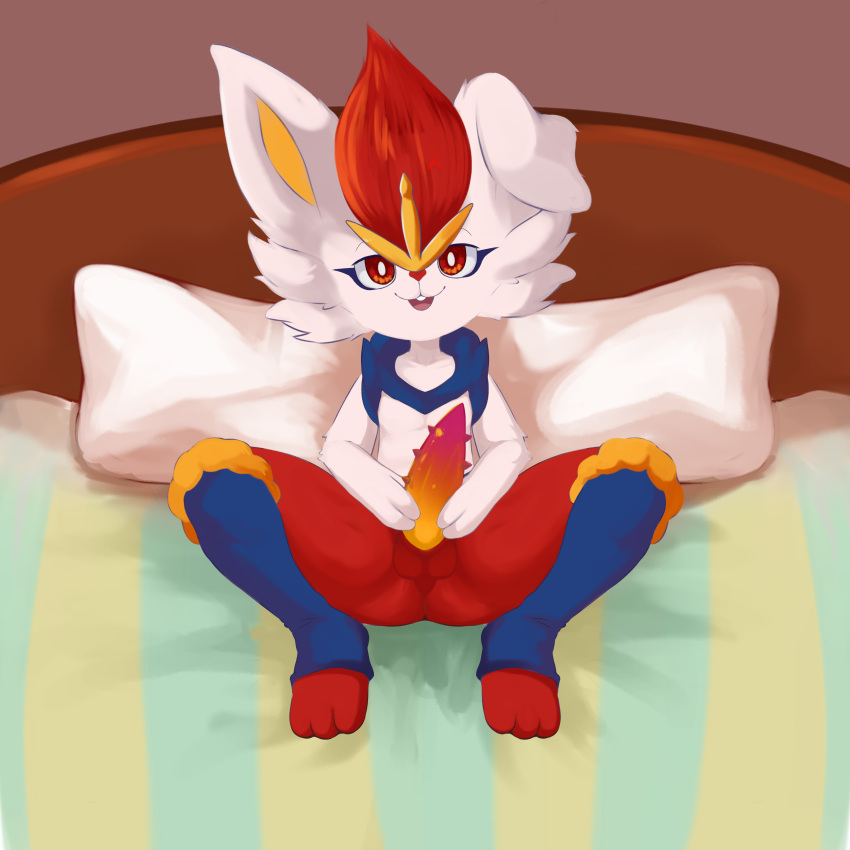 absurd_res bed cinderace furniture generation_8_pokemon genitals hi_res nintendo on_bed penis pokemon pokemon_(species) psychostars sitting solo spiked_penis spikes spikes_(anatomy)