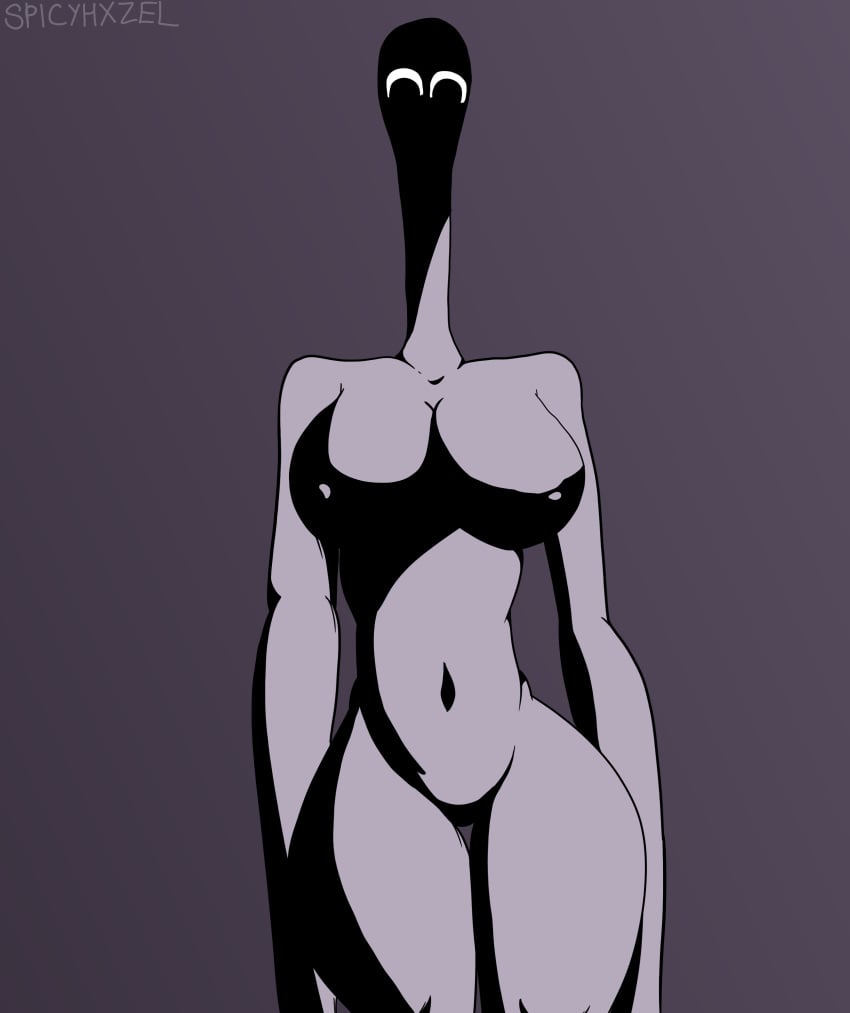 1girls alternate_(mandela_catalogue) big_breasts black_eyes creepy dark_background horror mandela_catalogue n_(mandela_catalogue) nightmare_waifu purple_skin scary tall tall_girl thick_thighs yunariee