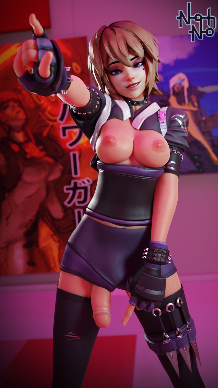 1futa 3d 3d_(artwork) blender blizzard_entertainment breasts bulge bulge_through_clothing clothed clothing dickgirl fingerless_gloves futa_only futanari half_dressed kiriko_(overwatch) looking_at_viewer nohno overwatch overwatch_2 partially_clothed penis smug solo