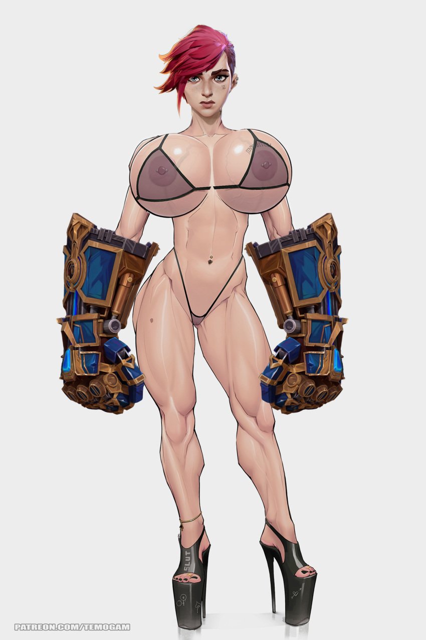 abs alternate_breast_size arcane arcane_vi big_breasts breast_implants breasts casual casual_nudity edit fake_breasts female female_only footwear gloves handwear high_heels huge_breasts human hyper implants league_of_legends mostly_nude mountaineer_(artist) nipple_piercing nipples piercing platform_heels queen_of_spades scar silicone silicone_implants solo spade_anklet temogam toes unrealistic unrealistic_proportions veiny_breasts vi