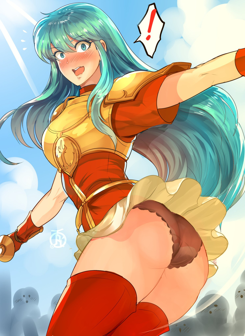 1girls accidental_exposure ass big_ass black_panties eirika_(fire_emblem) embarrassed embarrassed_underwear_female euf female female_focus fire_emblem fire_emblem:_the_sacred_stones humiliation nintendo panties pantyshot pantyshot_(standing) revolverwingstudios skirt_lift solo_focus underwear upskirt wardrobe_malfunction wind_lift windy_skirt