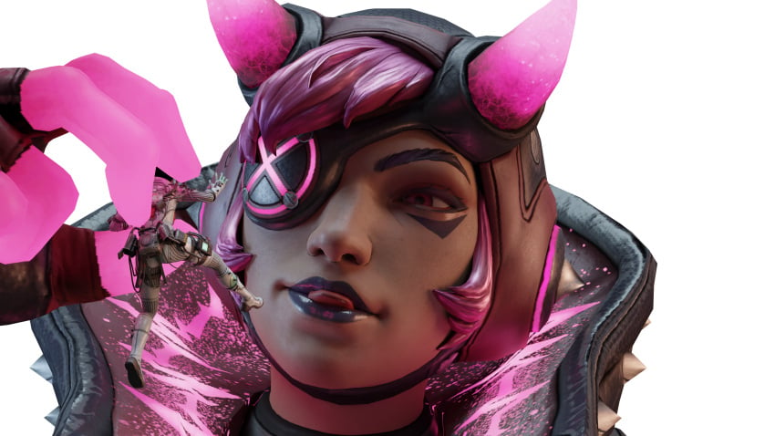 3d apex_legends eye_patch giantess looking_at_prey oral_vore pink_hair pre_vore size_difference vore wattson_(apex_legends) wraith_(apex_legends)