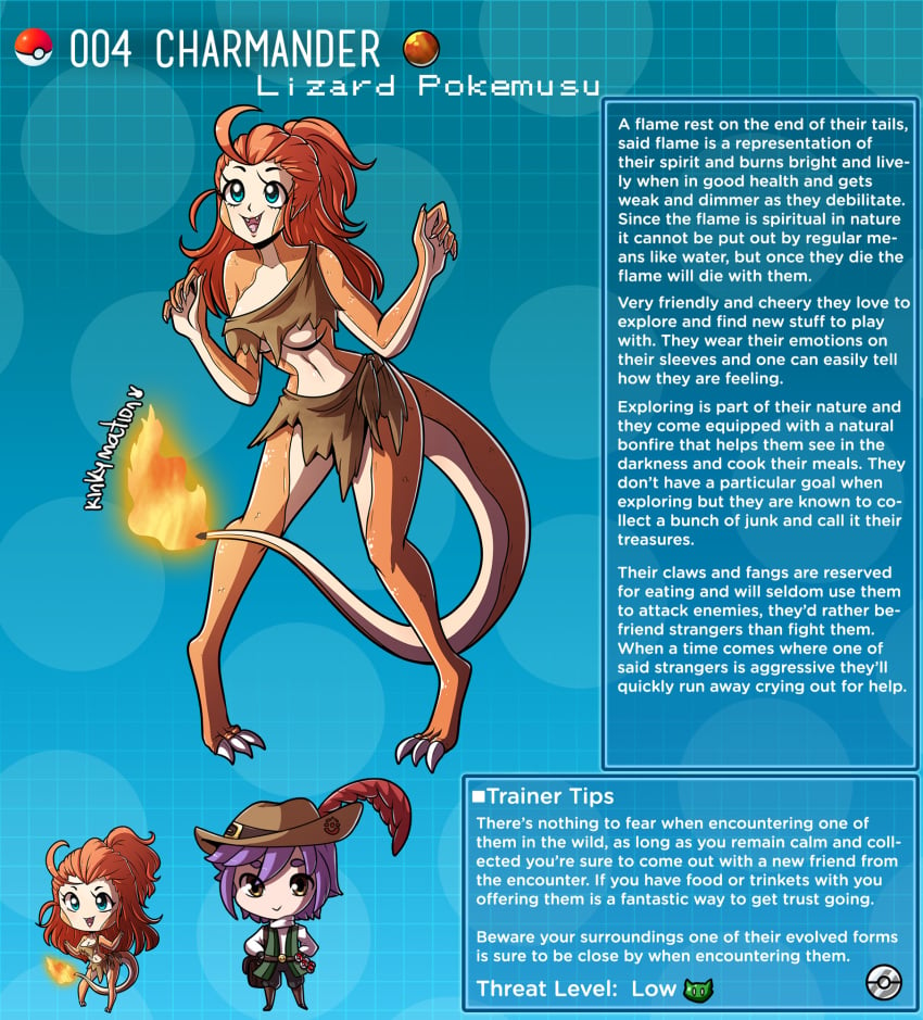 blue_eyes character_profile character_sheet charmander creature_index english_text female_focus front_view gijinka kinkymation loincloth monster_girl nintendo page_4 page_number pokémon_(species) pokedex pokemon pokemon-girl_encyclopedia pokemon_(species) pokemusu pokephilia profile red_hair standing terrance_rainer_(kinkymation) text_box torn_clothing