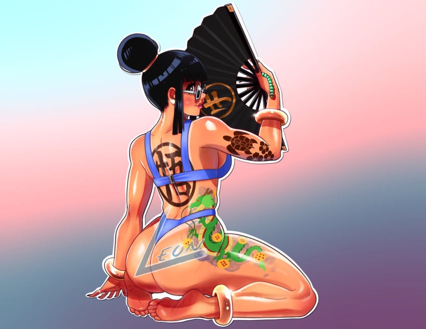 1girls ass big_ass big_breasts bikini black_eyes black_hair breasts chichi dragon_ball dragon_ball_super dragon_ball_z fan hair_bun kooj_artz large_breasts looking_over_eyewear looking_over_glasses milf mother sunglasses swimsuit tagme tattoo tattoo_on_arm tattoo_on_back tattoo_on_hips tattooed_arm tattoos thick_thighs tinted_eyewear trendy_bikini