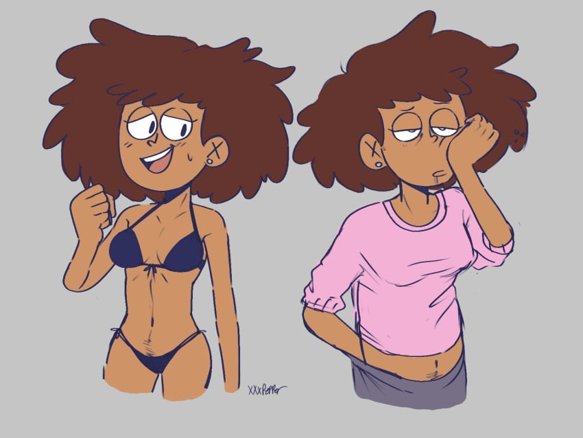 1girls amphibia anne_boonchuy belly belly_button bikini body_hair disney disney_channel disney_xd grey_background long_shirt looking_at_another pants rough_sketch shirt short_hair sketch smiling solo solo_female solo_focus standing straight_hair thighs xxxchillipepper_(artist)