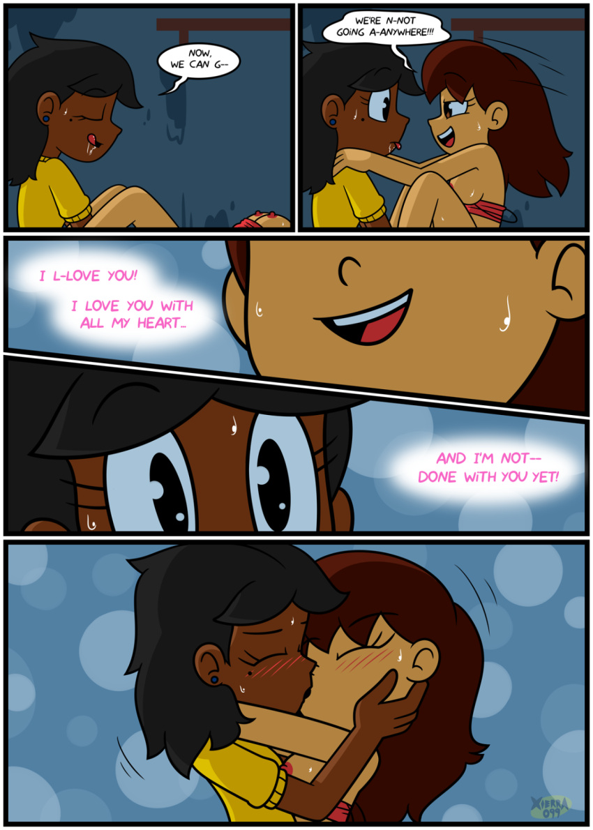 2girls black_eyes black_hair blush brown_eyes brown_hair canon_couple chloe_(xierra099) chocolate_and_vanilla comic comic_page dark-skinned_female dialogue female_focus female_only i_love_you kissing lesbian_kiss lesbian_sex licking_pussy light-skinned_female lovin’sis multiple_girls naked naked_female nude nude_female oral_sex romantic romantic_couple smiling sweaty_body valerie_(xierra099) xierra099 yuri