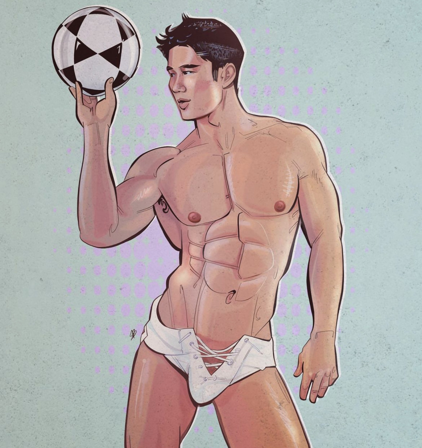 abs asian asian_male biceps bulge east_asian east_asian_male gay_pornstar male male_only muscles muscular muscular_male pecs peter_le porn_star real_person shirtless_male smooth_chest smooth_skin soccer_ball studsketch underwear underwear_only