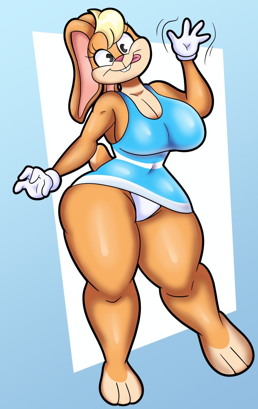 1girls :p anthro ass blonde_hair breast bunny cleavage cross-eyed female female_focus female_only furry gloves goofy_smile grey_eyes hips lagomorph lagomorph_humanoid large_ass large_breasts lola_bunny looney_tunes panties rabbit someth1ngoranother tan_fur the_looney_tunes_show thick_thighs thighs tongue tongue_out underwear wardrobe_malfunction warner_brothers waving waving_at_viewer