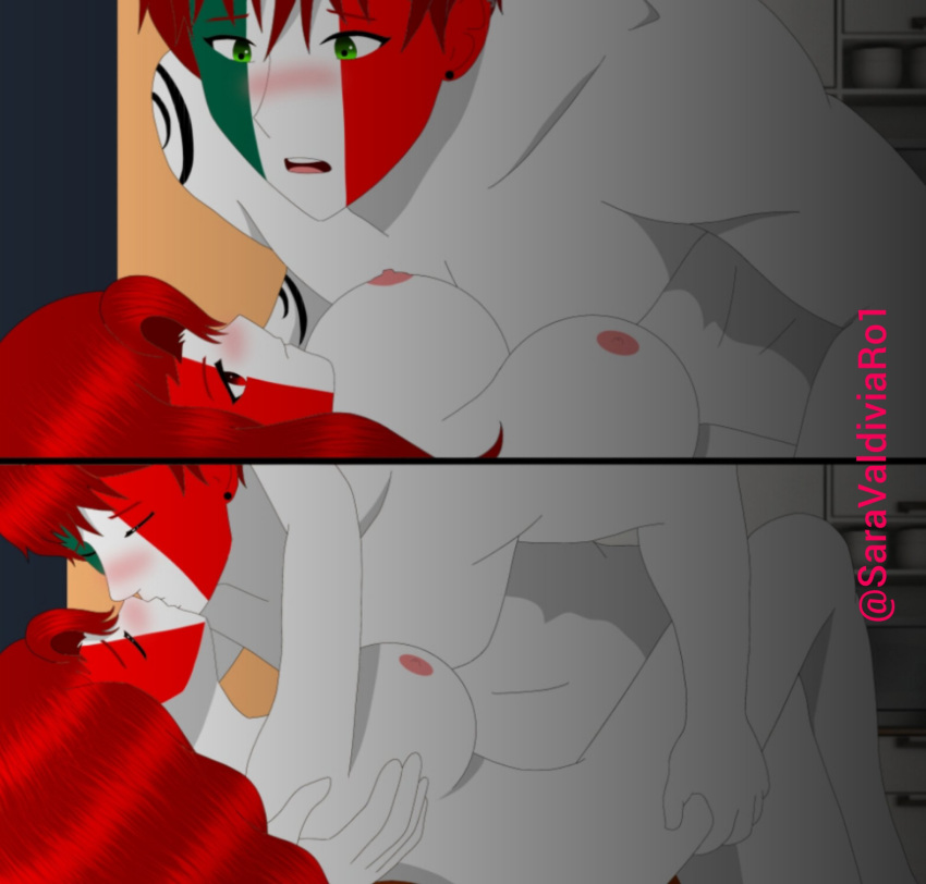 1boy 1girls big_breasts countryhumans countryhumans_girl female humanoid kissing male mexico_(countryhumans) penetration peru_(countryhumans) saravaldiviaro1