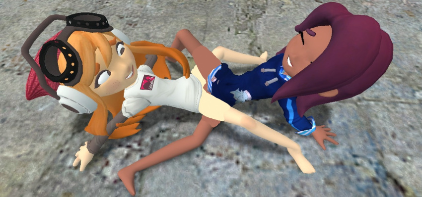 3d 3d_(artwork) barefoot bottomless desti_(smg4) feet garry's_mod glitch_productions gmod headgear human human_meggy lesbian long_hair meggy_spletzer scissoring smg4 splatoon tagme toes