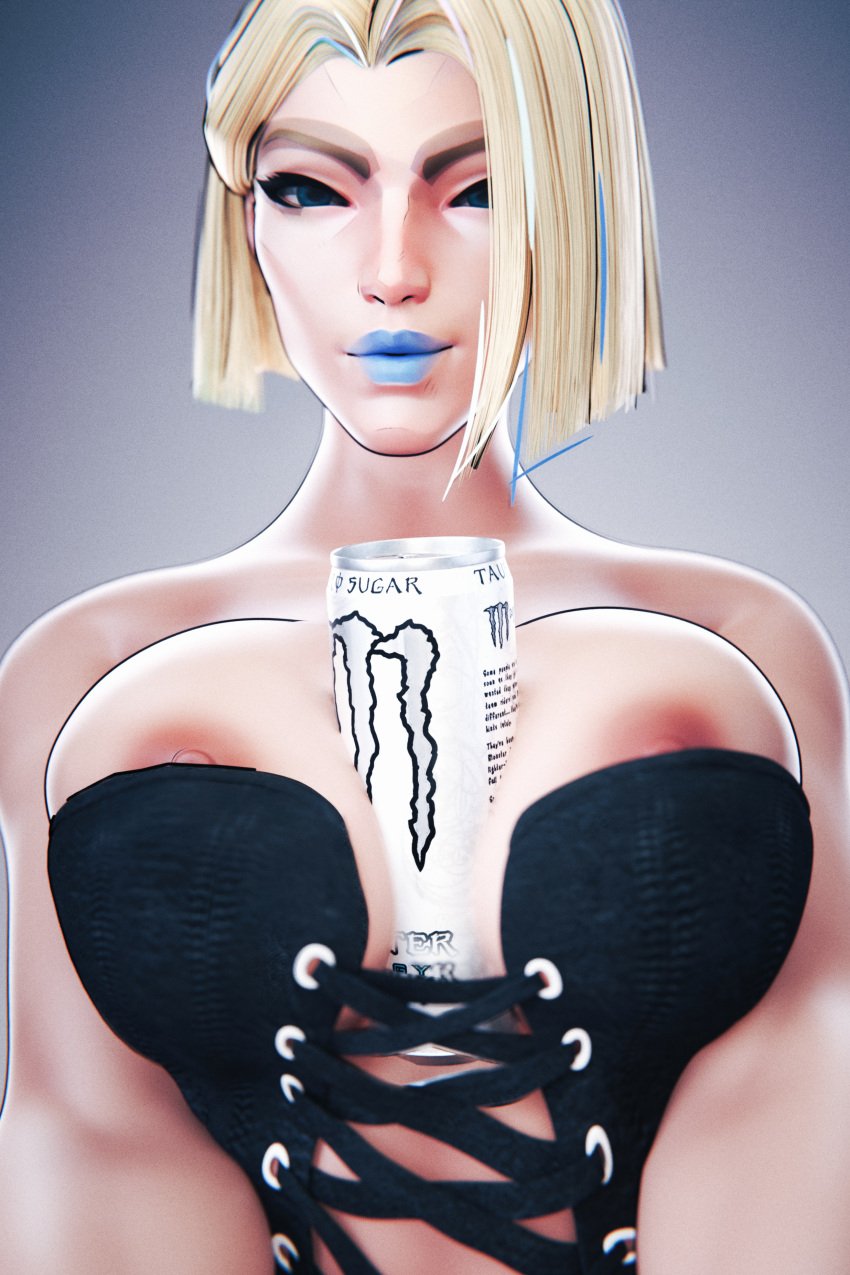 3d areola areola_slip arms_squishing_breasts bare_shoulders big_breasts blender blonde_eyebrows blonde_female blonde_hair blue_eyes blue_lipstick bob_cut boob_spillage breasts closed_mouth closed_mouth_smile corset emma_frost emma_frost_(marvel_rivals) eyebrows eyelashes female front_view gradient_background gray_background hair_behind_ear light-skinned_female light_skin looking_at_viewer marvel marvel_rivals mature mature_female medium_hair milf monster_energy nipple_slip nipples nudity pale-skinned_female pale_skin pink_nipples simple_background smile smiling smiling_at_viewer tagme viewed_from_front yazz_3d