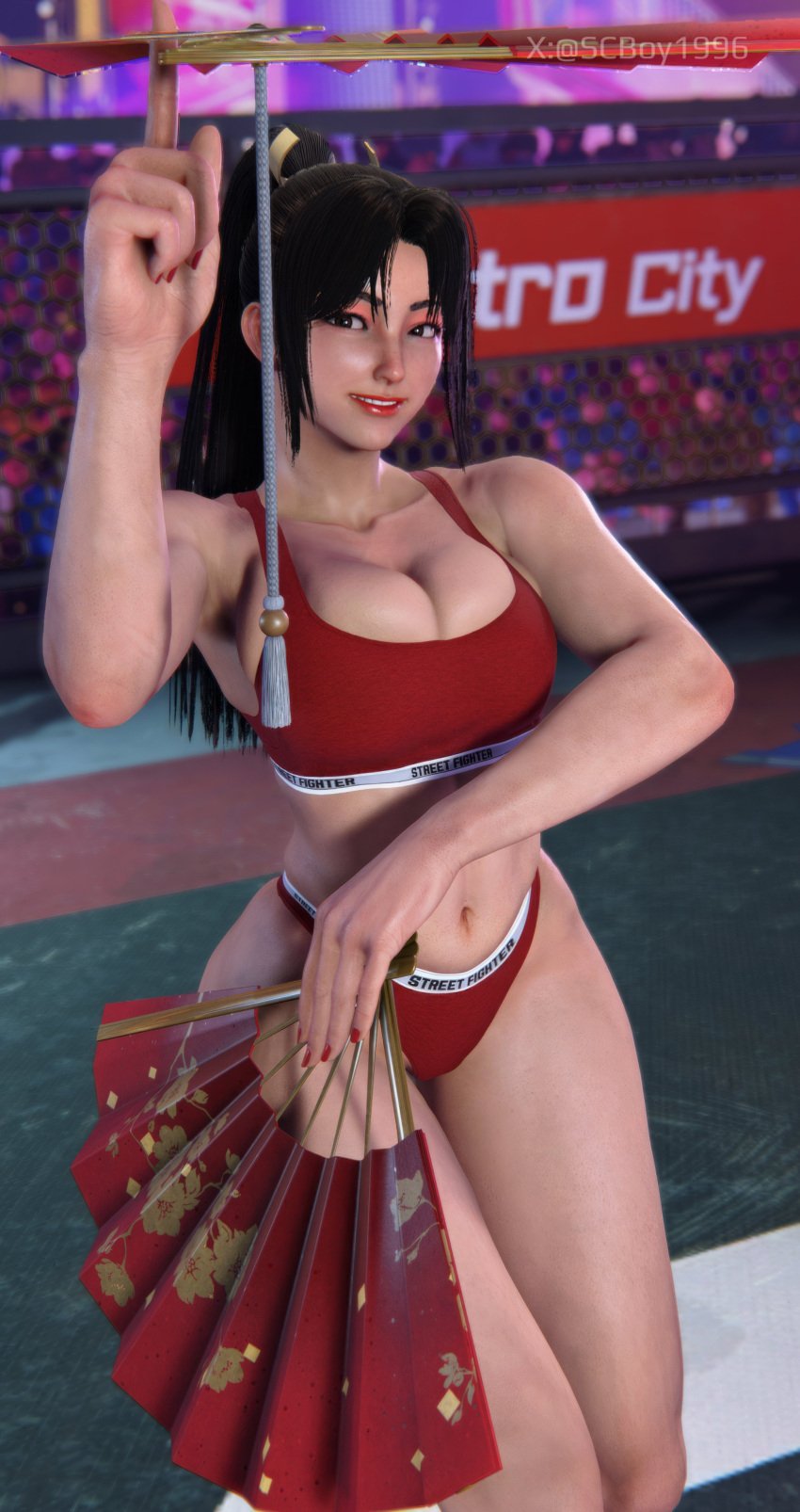 1girls calvin_klein capcom fan fatal_fury female highres large_breasts long_hair mai_shiranui mod ponytail screenshot screenshotboy96 smiling smiling_at_viewer snk street_fighter street_fighter_6 tagme underwear