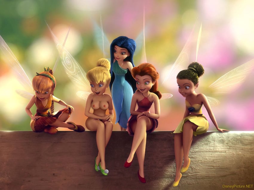 5girls areolae blonde_hair blue_eyes blue_hair braid breasts cleavage disney disney_fairies fairy fairy_wings fawn_(disney_fairies) iridessa multiple_girls nipples peter_pan_(disney) rosetta_(disney_fairies) silvermist tinker_bell voluptuous