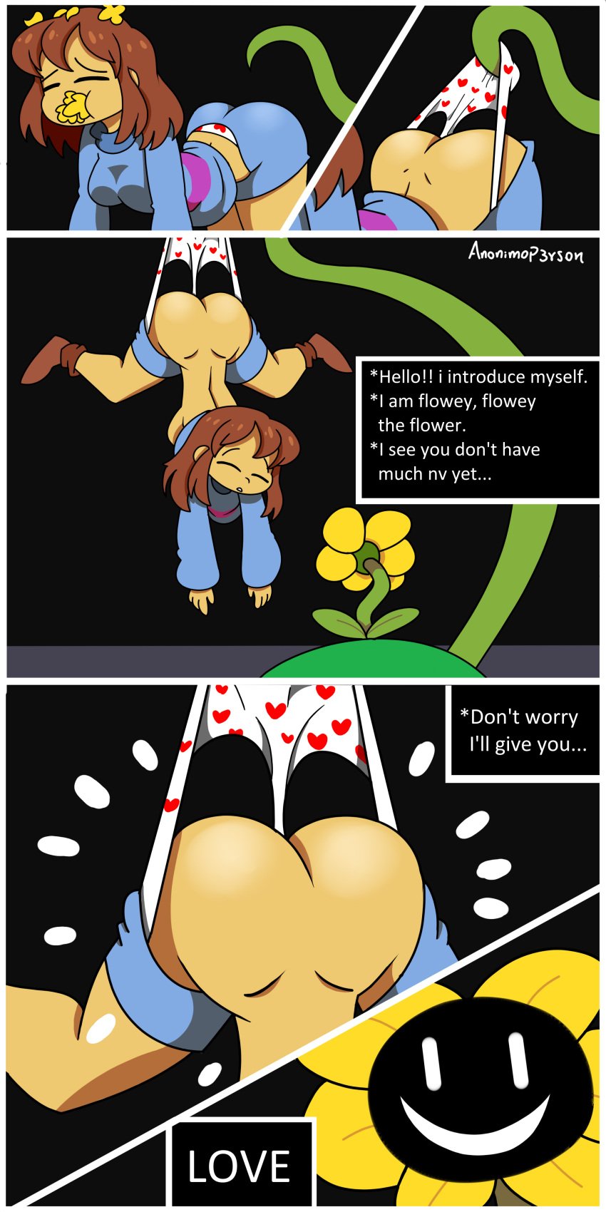 absurd_res anonimop3rson female flowey_the_flower frisk frisk_(undertale) toby_fox undertale undertale_(series) wedgie wedgie_fetish wedgies wedgietale