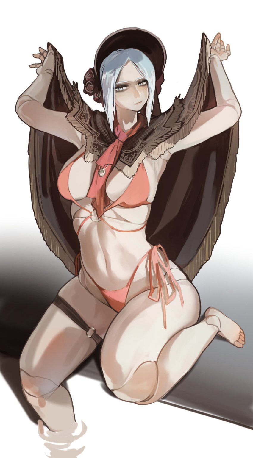 1girls big_breasts bloodborne busty doll doll_girl doll_joints feet female female_only fromsoftware headdress large_breasts light-skinned_female light_skin miaojiangyou partially_clothed plain_doll silver_hair sony_interactive_entertainment swimsuit swimwear thighs underwear white_hair