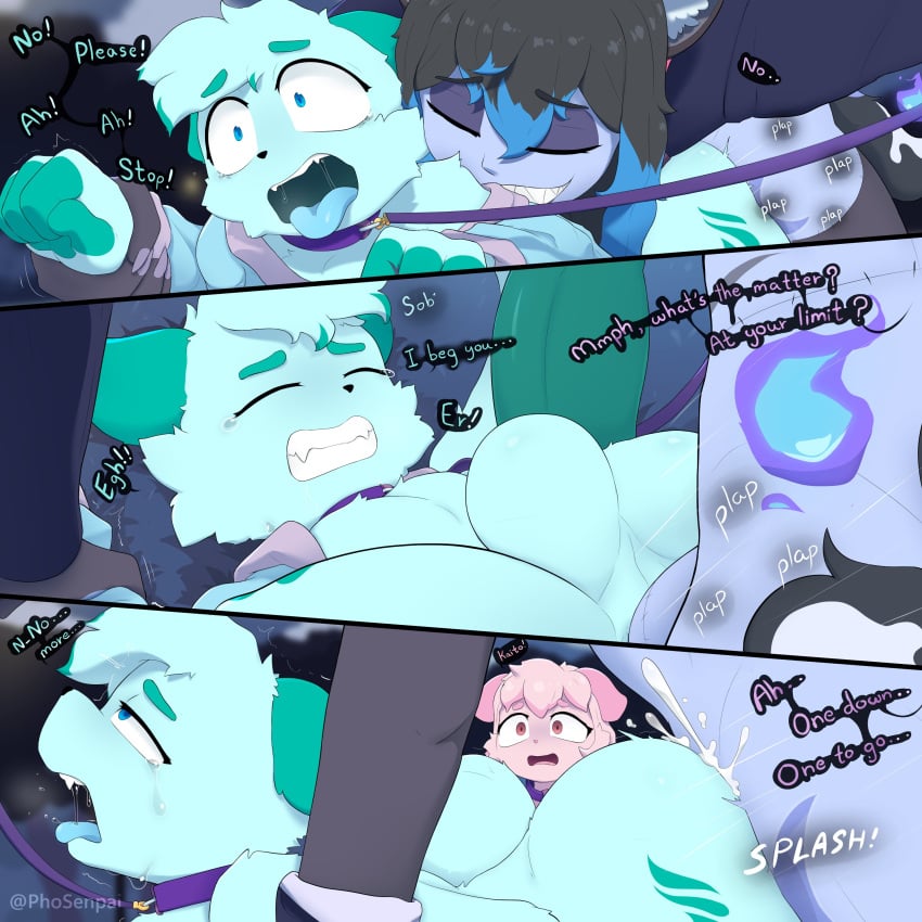 2boys1girl anal anal_sex anthro blue_eyes blue_fur commission crying cum cum_in_ass cum_inside female kidnapping male outdoors page_2 phosenpai pink_eyes public rape sex text twins white_sclera