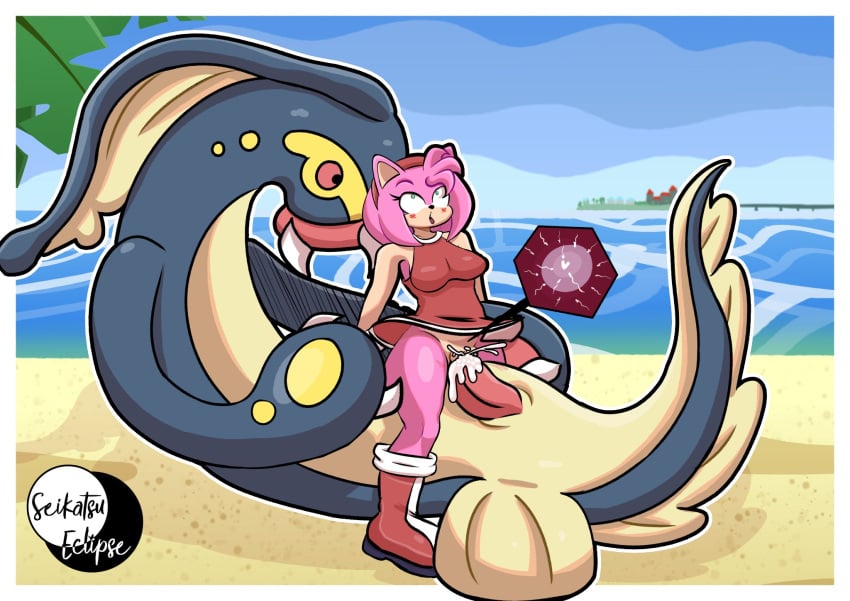 1girl1boy 1girls amy_rose artist_signature beach blush boots cowgirl_position crossover cum cum_in_pussy cum_inside dress dress_lift eelektross female furry furry_female generation_5_pokemon green_eyes headband hedgehog_girl impregnation interspecies_impregnation male ocean open_mouth orgasm orgasm_face ovum ovum_with_heart penetration penis pink_body pink_hair pokemon pokemon_(species) pokephilia red_dress red_eyes seikatsueclipse sex size_difference sonic_(series) sonic_the_hedgehog_(series) vaginal_penetration x-ray