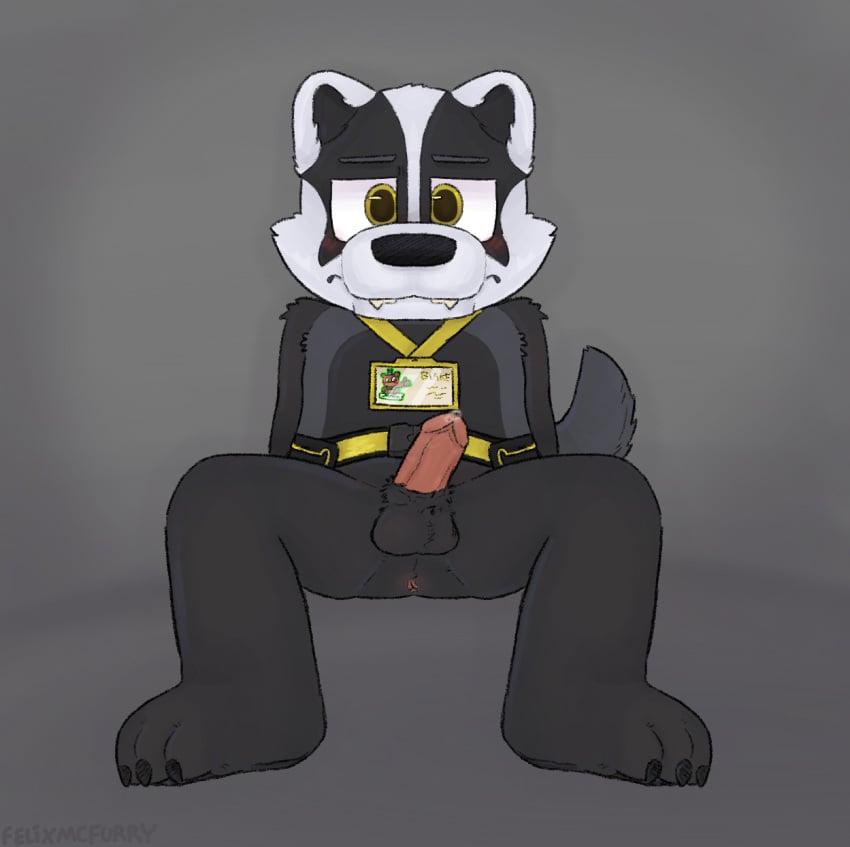 1boy 3_toes anthro anthro_male anthro_only anus badger belt black_and_white_body black_and_white_fur black_body black_fur blake_the_badger cock dick digital_art digital_drawing_(artwork) digital_media_(artwork) erect_penis erection european_badger eyebrows fangame fangs fazbear_fanverse felixmcfurry five_nights_at_freddy&#039;s fnaf frown frowning furry furry_male furry_only genitalia genitals gray_background grey_background id_card legs_open looking_at_viewer looking_at_you male male_anus male_furry male_only mustelid musteline no-human no_human no_humans only_furry only_male penis pink_cock pink_penis plain_background png popgoes popgoes_evergreen precum precum_bubble sharp_teeth sheath simple_background sitting sitting_down solo solo_furry solo_male solo_male symmetrical tail unsheathed utility_belt white_fur yellow_accessory yellow_eyes yellow_eyes_male