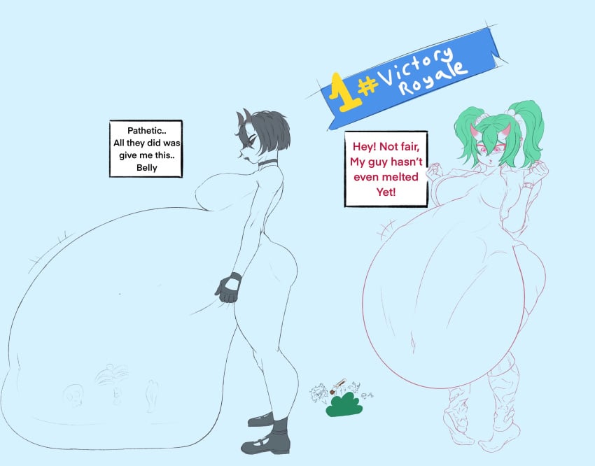 2d 2d_(artwork) 2girls ambiguous_prey big_breasts digestion eoh fatal_vore female fortnite fortnite:_battle_royale multiple_prey nemia_(fortnite) night_rose post_vore post_vore_weight_gain thick_thighs vore