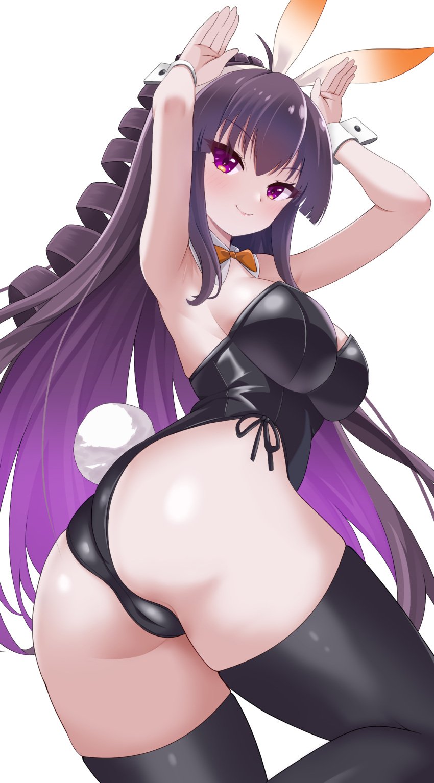 1girls arm_above_head arm_up armpit armpit_crease armpit_peek armpits arms_above_head arms_up ass ass ass_cleavage back bare_armpits bare_arms bare_ass bare_back bare_butt bare_hands bare_hips bare_shoulders bare_skin bare_thighs beatmania beatmania_iidx bemani bewitching_thighs big_breasts black_bunnygirl_costume black_bunnysuit bowtie breasts bunny_ears bunny_tail bunnygirl bunnygirl_outfit busty busty_female busty_girl butt_crack child_bearing_hips closed_mouth_smile collar collarbone curvaceous curvaceous_body curvaceous_female curvaceous_figure curvaceous_hips curvy curvy_body curvy_female curvy_figure curvy_hips drill_hair elbows exposed_armpits exposed_arms exposed_ass exposed_back exposed_butt exposed_hips exposed_shoulders exposed_skin exposed_thighs eyebrows_visible_through_hair female female_focus female_only fertile_hips fingers groin hair_between_eyes hairband hairless_armpits hand_above_head hand_up hands_above_head hands_up head_tilt high_resolution highres hourglass_figure large_breasts lean_figure leggings legwear long_hair looking_at_viewer looking_down looking_down_at_viewer narrow_waist orange_bowtie over-kneehighs partially_exposed_vulva partially_visible_vulva plump_breasts purple_eyebrows purple_eyes purple_eyes_female purple_hair purple_hair_female pussy raimu_(clanberry000) shaved_armpits shoulders sideboob simple_background slender_body slender_waist slim_waist smile smiley_face smiling smiling_at_viewer smirk solo standing stockings thick_thighs thigh_highs thighhighs thighs tilted_head umegiri_hifumi underboob upper_body very_long_hair white_background white_bunny_ears white_collar white_hairband white_wrist_cuffs wide_hips wrist_cuffs