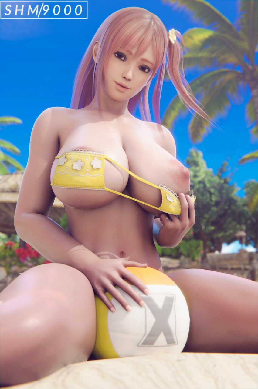 3d 3d_(artwork) absurd_res absurdres areola areolae asian asian_female beach big_areola big_areolae big_breasts big_nipples bikini blender blender_(software) dead_or_alive dead_or_alive_5 dead_or_alive_xtreme_beach_volleyball female female_focus female_only flashing flashing_breasts hi_res high_resolution highres honoka_(doa) huge_breasts japanese large_breasts legs_apart legs_spread long_hair looking_at_viewer nipples pink_hair sand sitting solo solo_female solo_focus summer superhentaimaster9000 tagme volleyball