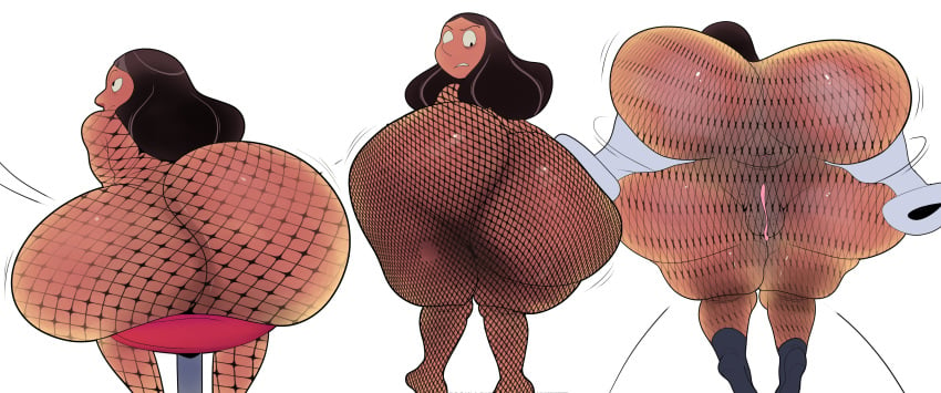 annoyed ass ass_focus ass_grab barrybbeesly big_ass big_breasts black_hair dark-skinned_female disembodied_hand exposed_ass exposed_pussy eyebrows fat_ass fishnets gloves looking_back milf priyanka_maheswaran pussy sitting sitting_on_chair socks spread_anus spread_ass steven_universe