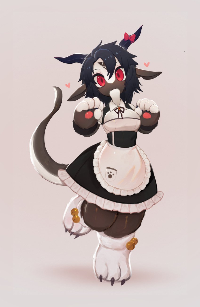 1girls anthro big_breasts black_hair breasts chabett dragon dragon_horns female furry horns looking_at_viewer maid maid_uniform pose red_eyes smiling smiling_at_viewer soda_uyu tagme